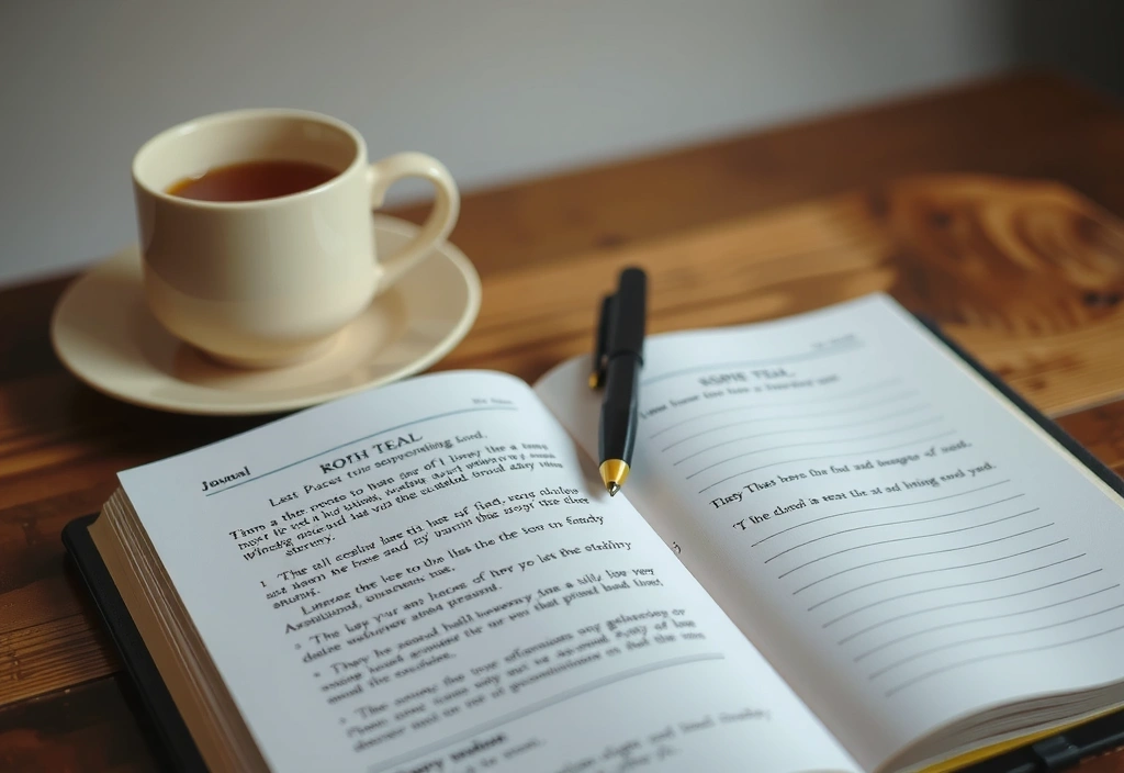 Journal and pen on a cozy desk