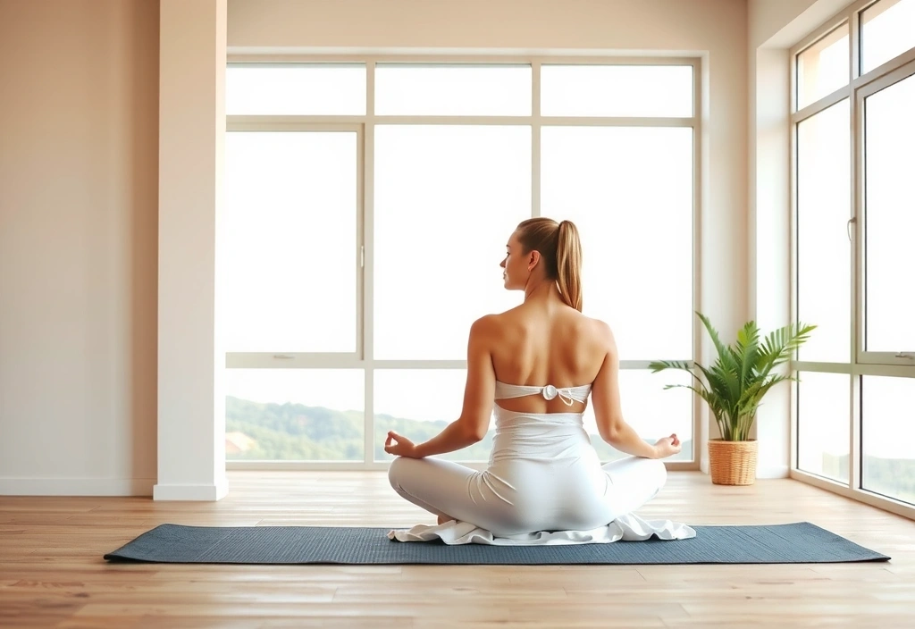 Woman meditating in a serene yoga studio